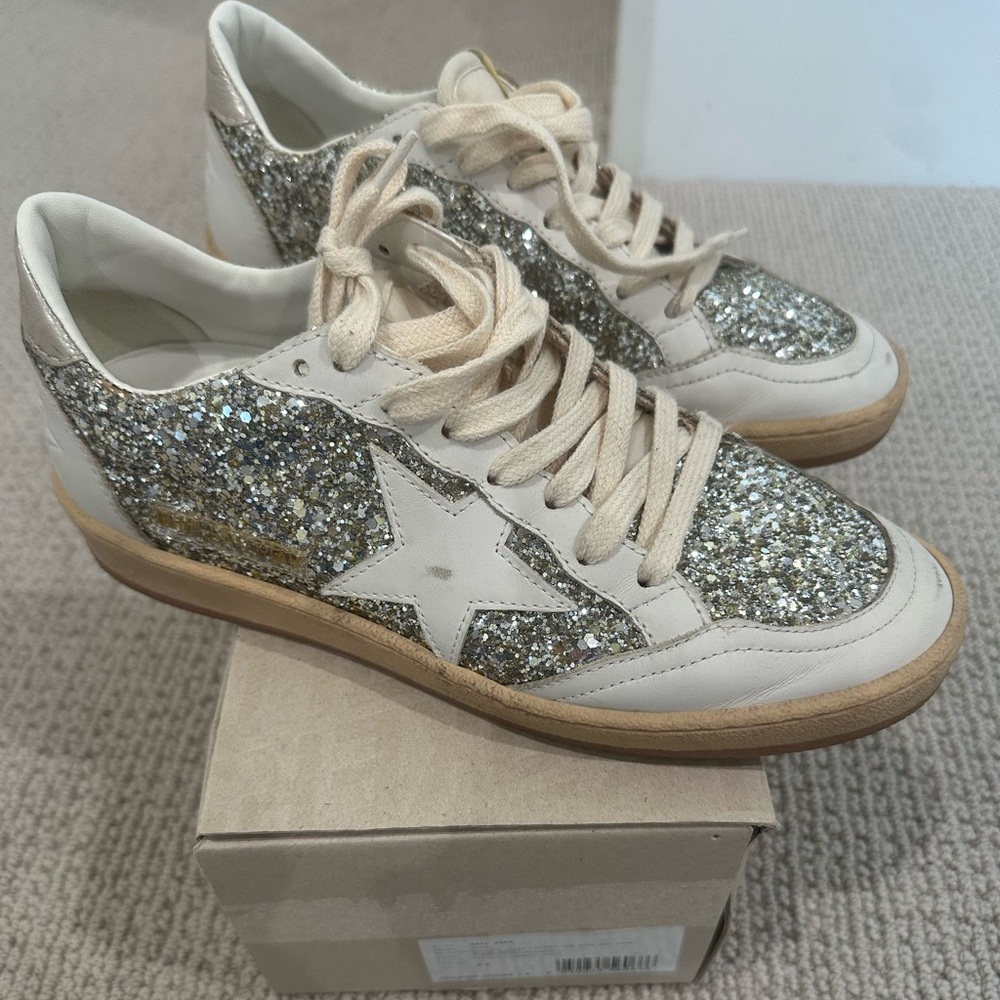 Golden Goose Ballstar glitter and white sneakers, size 37
